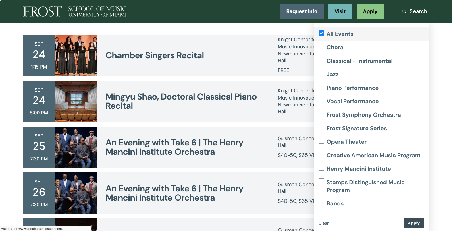 Frost School of Music events calendar — secondary screenshot